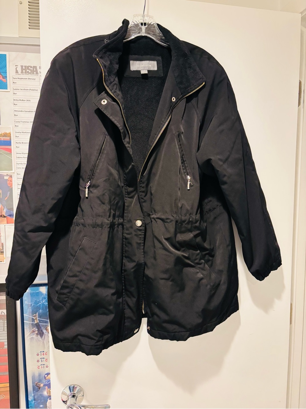 LIZ CLAIBORNE, Black Insulated Zip & Snap Parka Jacket, Size Large